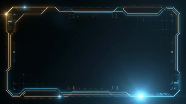 HUD, neon, interface elements glowing bright inside futuristic digital screen display while data graphics rendering futuristic technology background animation video loop motion graphics.