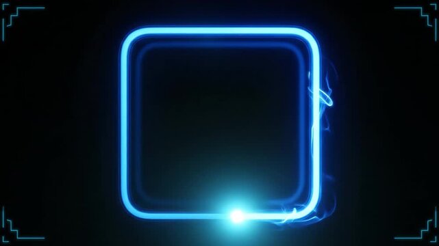 HUD, neon, interface frame glowing blue in dark cyber space, digital technology background showcasing luminous futuristic screen design elements with bright light effects for modern visual projects.