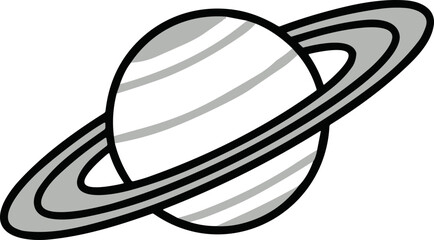 Stylized Saturn Planet with Rings Isolated on White Background, Cosmic Space Illustration © Verde