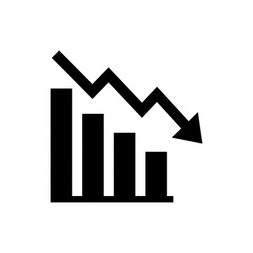 Financial Loss Bar Chart Icon with Downward Arrow Representing Stock Market Crash, Economic Crisis, and Business Deficit