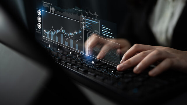 High-tech data visualization dashboard for analytics and performance tracking, including data visualization, trend, data report, and data chart. Latch