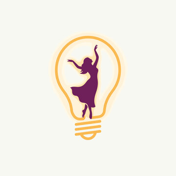 Light bulb icon with dancing woman silhouette for creativity.