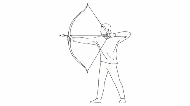 Archer aiming bow and arrow minimalist monochrome vector illustration