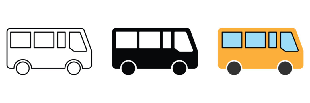 Three diverse mini bus and shuttle van icons for transport design concept