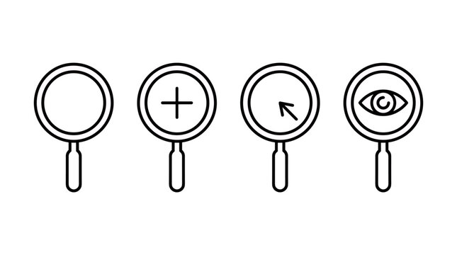 Magnifying glass icons for search zoom and eye examination.