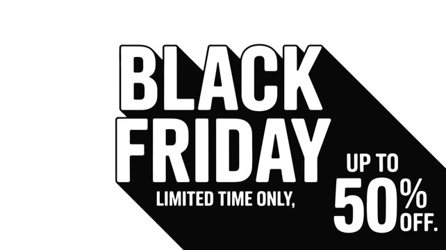 Black Friday Sale Banner with Bold Typography and Up to 50% Discount