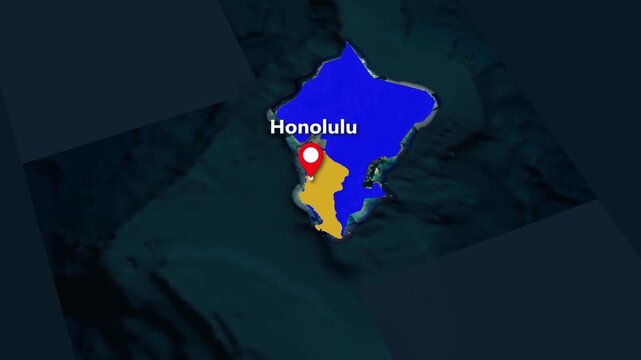 Honolulu Hawaii USA Map Animation Zooming In to City Location
