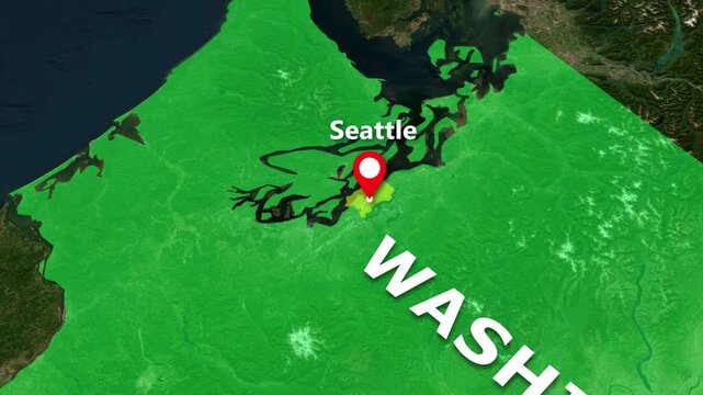 Seattle Washington USA Map Animation Zooming In to City Location
