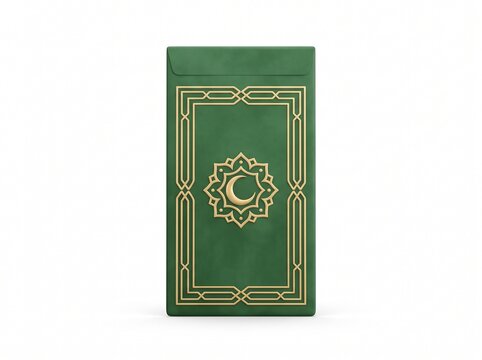 Lebaran gift money envelope THR with golden ornament 3D illustration isolated on white