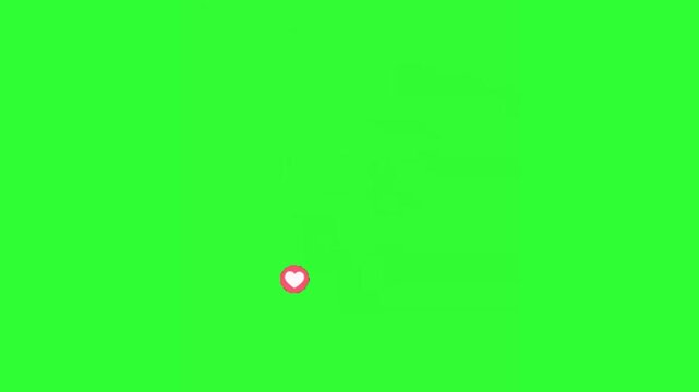 Romantic animated pink and red hearts gently floating upward on a bright green chroma key background, perfect for love messages, Valentine's Day content, wedding videos, social media