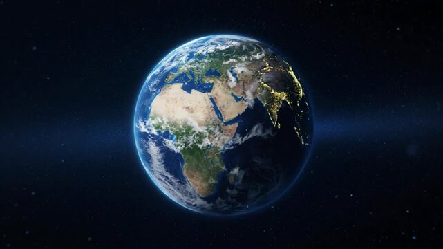 Earth rotating in deep space with stars and glowing text happy new year 2027 cinematic motion