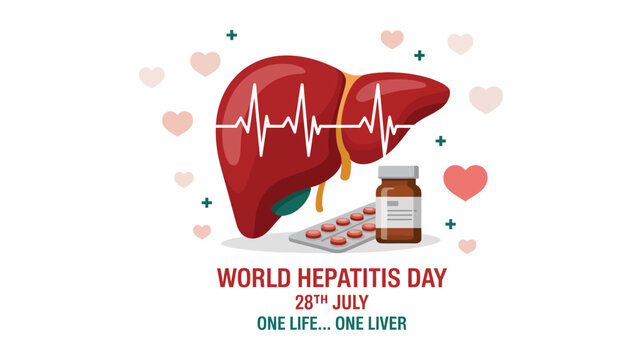 World Hepatitis Day Poster with Liver Illustration and Medical Heartbeat Design