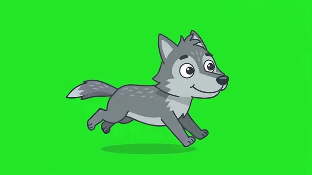 Animation of a wolf running with a green screen background