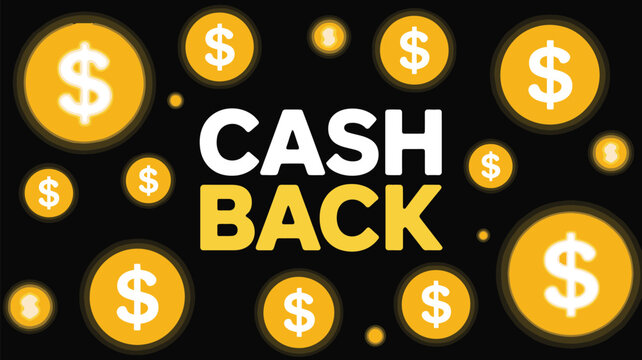 Cash Back Promotion Banner with Golden Dollar Coins on Black Background