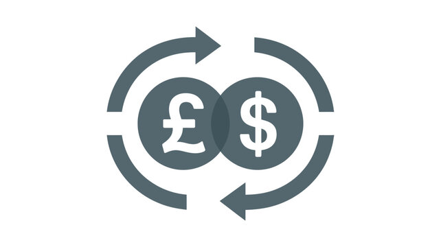 Currency Exchange Icon with British Pound and US Dollar Symbols and Circular Arrows