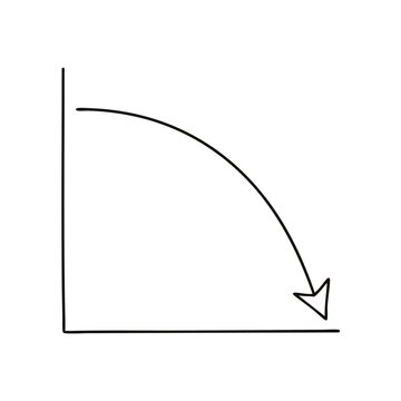 Sleek downward curved arrow infographic illustrating financial decline trend, concept for KPI analytics, SaaS performance metrics, and revenue forecasting