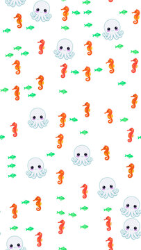 Cute cartoon sea animals pattern
