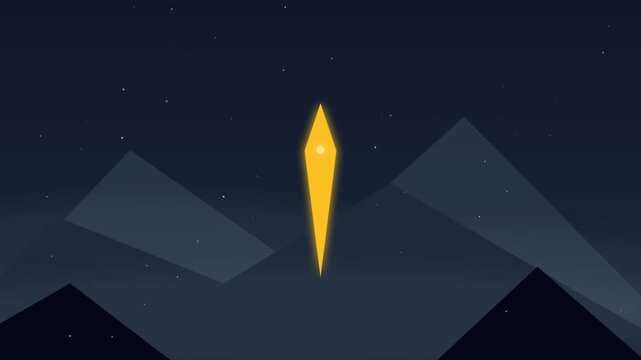Minimalist flat design mountain landscape at night with full moon and stars animation loop