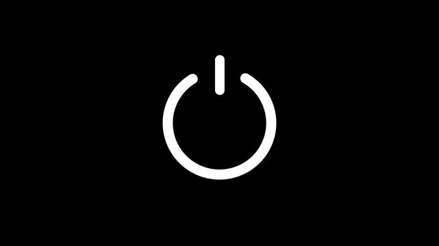 Minimal power on off icon motion graphics on black screen. Power button animation on black screen. Power button animation on black screen.