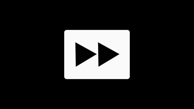 Fast forward button motion graphics on black background. Minimal fast forward control icon animation on black background.