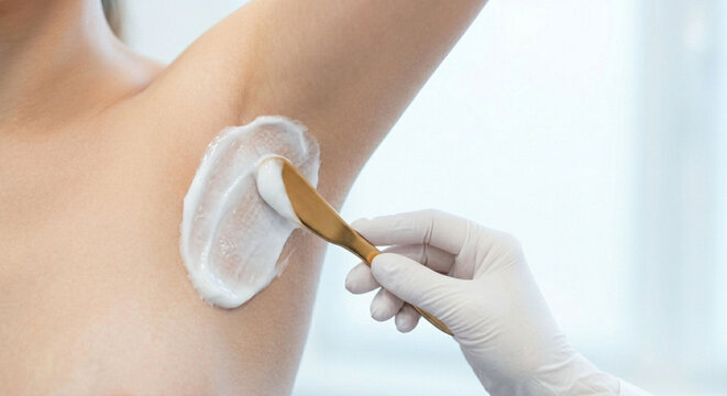 Cosmetic underarm cream treatment in professional clinic