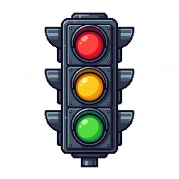 Pixel art traffic light illustration on white background