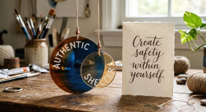 Authentic Shepherd Art Studio with Inspirational Calligraphy and Hanging Acrylic Circles
