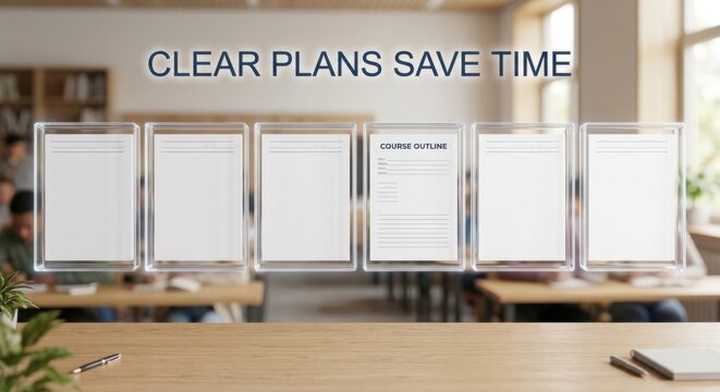 Clear Plans Save Time displayed on syllabus inserts in a classroom setting