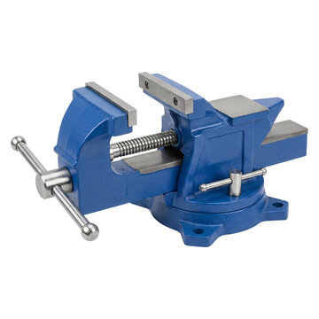 Blue workbench vise for woodworking, isolated on transparent background