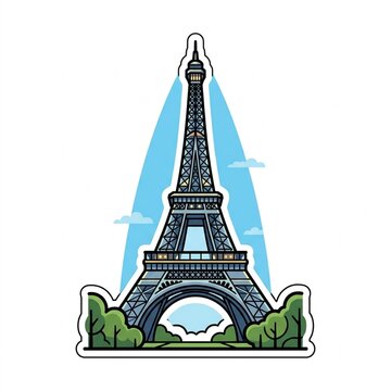 Vector cartoon sticker illustration of the iconic Eiffel Tower in Paris
