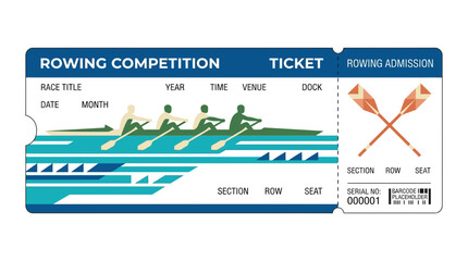 Rowing Competition Ticket with Oars and Rowers, Isolated on Transparent Background © zaenul
