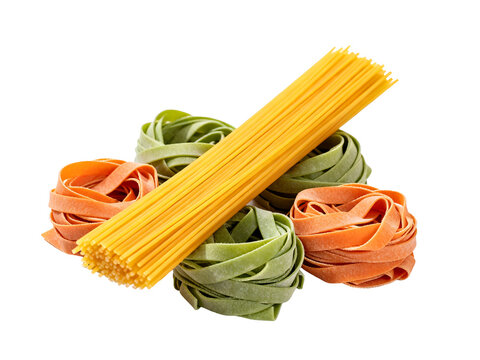 Various Uncooked Pasta Types Including Spaghetti and Fettuccine
