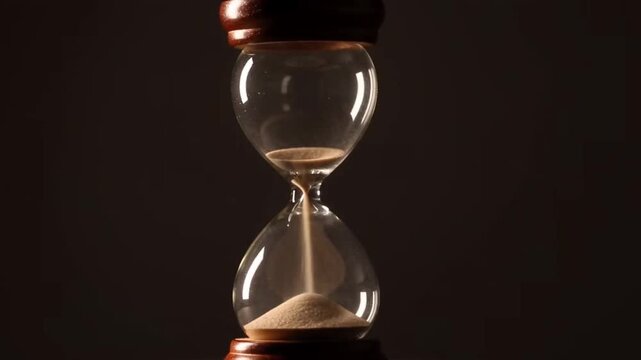 Hourglass with running sand slowly orbiting, time running out deadline concept