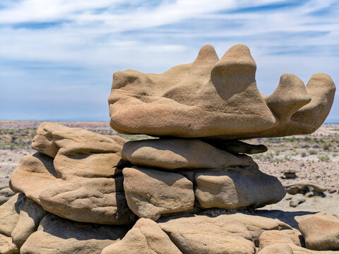 Stacked sandstone rocks shaped by a continuous process of erosion at Fantasy Canyon Recreation Site, Utah, USA