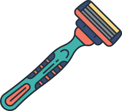 Modern Disposable Shaving Razor Vector Illustration Featuring Triple Blade Cartridge and Ergonomic Handle for Men Grooming and Personal Care Designs