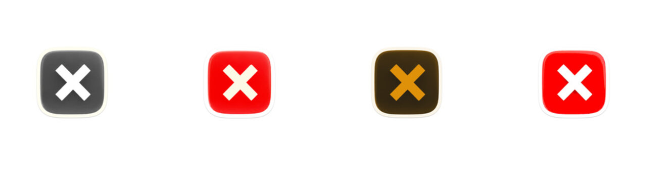 Red and grey cross mark glossy square buttons set featuring white outline design for website cancel or close interface actions.