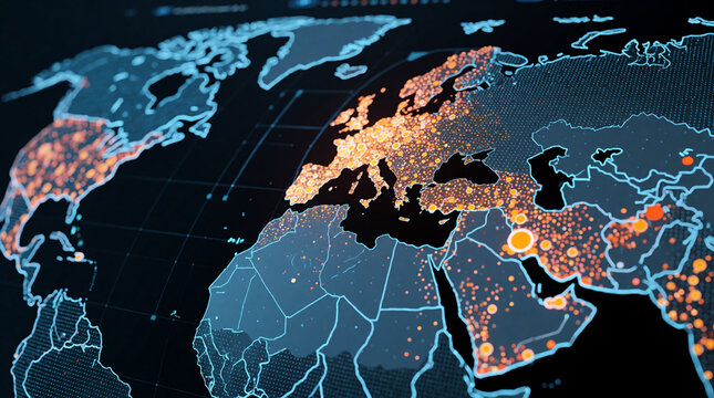 Europe digital network map with glowing connection nodes