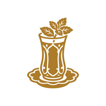 turkish tea glass with mint leaves icon vector illustration