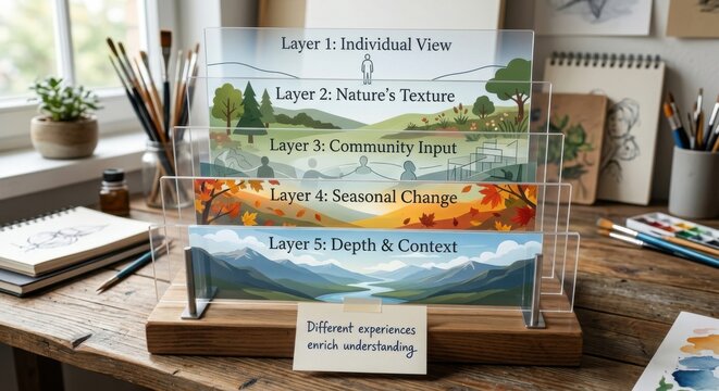 Organized Display of Transparent Layers Illustrating Concepts and Context