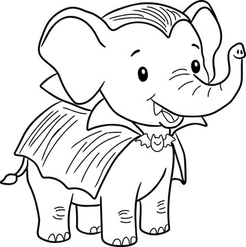 Halloween vampire elephant dracula cute monster illustration for coloring page