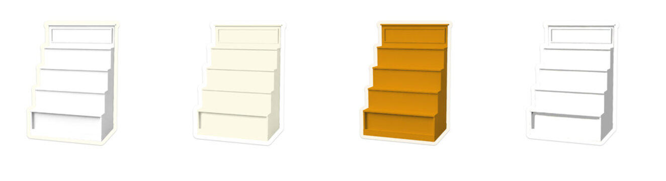 Stickers of empty store display shelves in four colors including white cream orange and gray for organizing retail products.