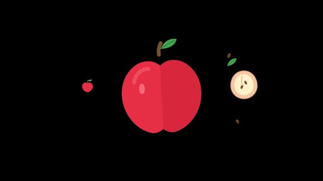 Minimalist flat vector illustration of red apples on a black background.