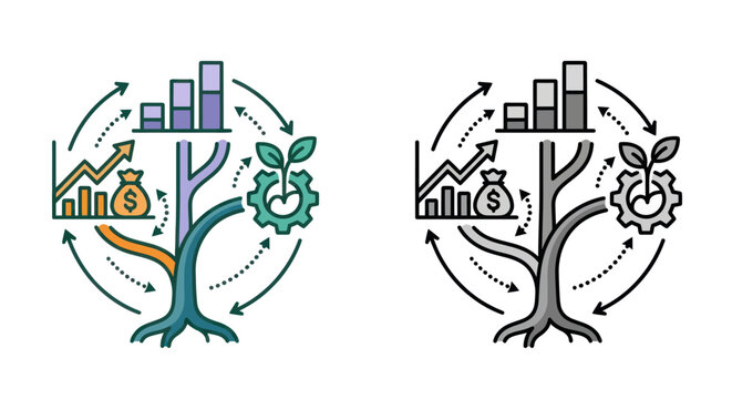 Growth investment tree icons for business success.
