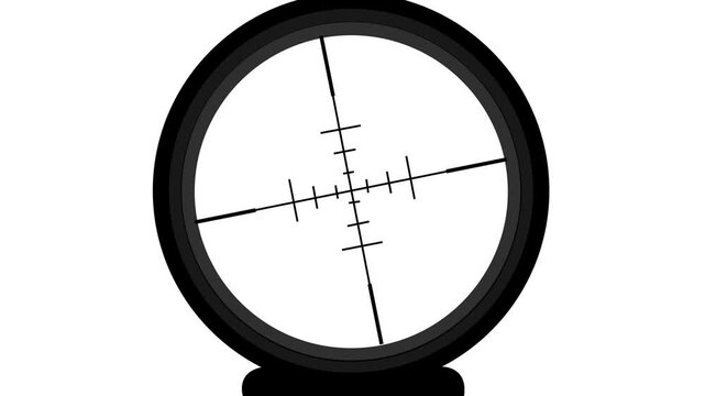View through optical sight with crosshairs showing blurred distant landscape under clear sky representing precision target acquisition and focus