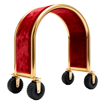 U-shaped luggage cart with red velvet and golden frame