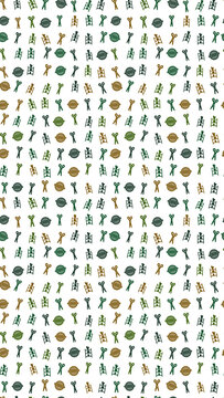 Pattern of scissors, grill, and plant shelf icons