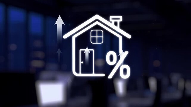 A robotic hand points at a digital home symbol with a percentage, representing growth in real estate investment and market trends in a high-tech environment. Synapse