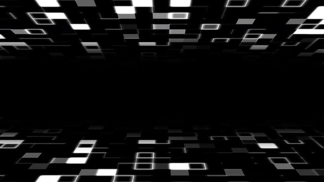 White neon grids looping seamlessly on tunnel tron background features futuristic depth, suitable for technology branding, presentations, websites, sci-fi designs, and wallpapers.