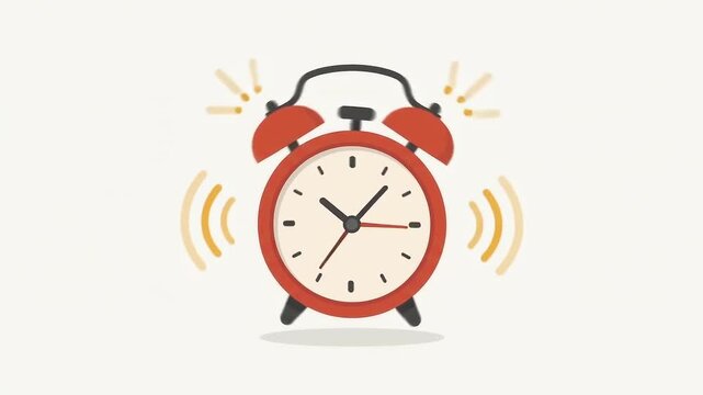 Red alarm clock ringing on plain background