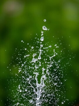 Water Splash and Droplets against a Blurred Green Background
